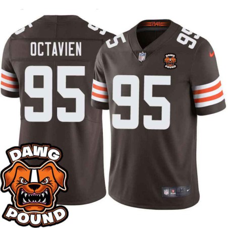 Browns #95 Steve Octavien DAWG POUND Dog Head logo Jersey -Brown