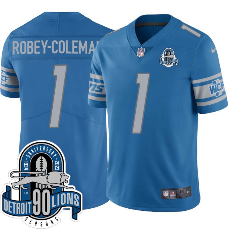 Lions #1 Nickell Robey-Coleman 1934-2023 90 Seasons Anniversary Patch Jersey -Blue