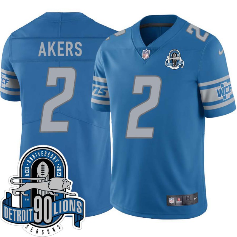 Lions #2 David Akers 1934-2023 90 Seasons Anniversary Patch Jersey -Blue