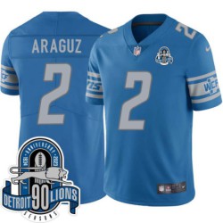 Lions #2 Leo Araguz 1934-2023 90 Seasons Anniversary Patch Jersey -Blue