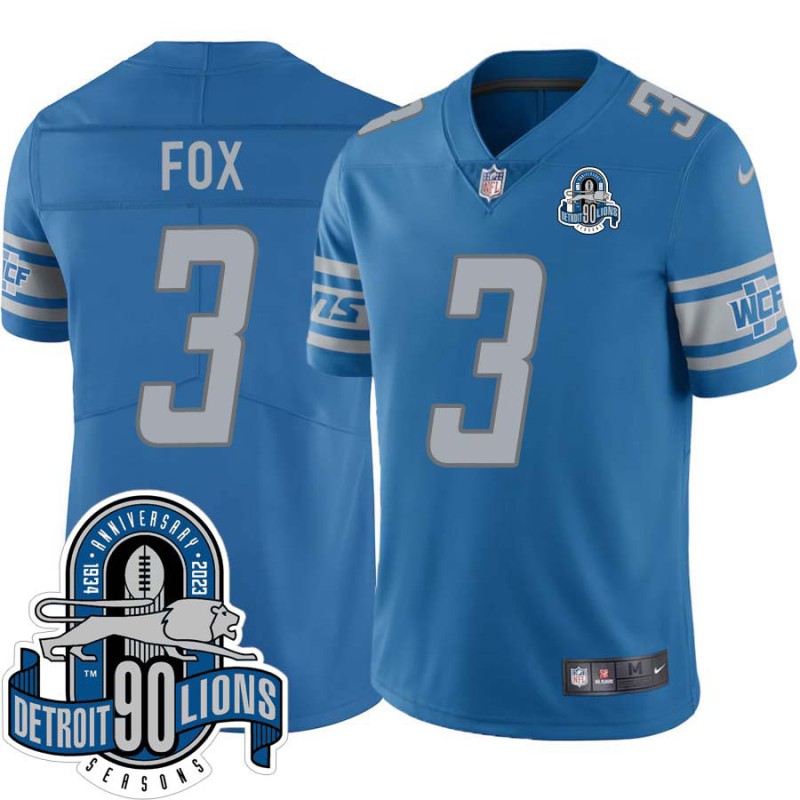 Lions #3 Jack Fox 1934-2023 90 Seasons Anniversary Patch Jersey -Blue