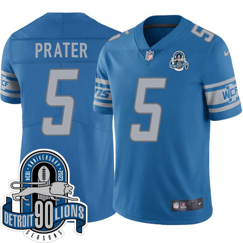 Lions #5 Matt Prater 1934-2023 90 Seasons Anniversary Patch Jersey -Blue