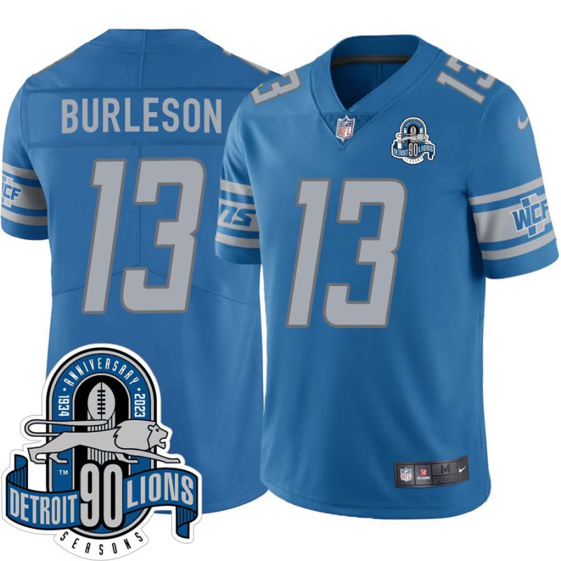 Lions #13 Nate Burleson 1934-2023 90 Seasons Anniversary Patch Jersey -Blue