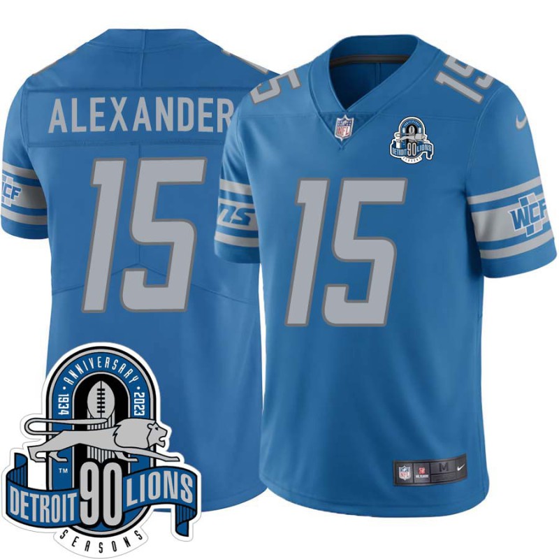 Lions #15 Maurice Alexander 1934-2023 90 Seasons Anniversary Patch Jersey -Blue