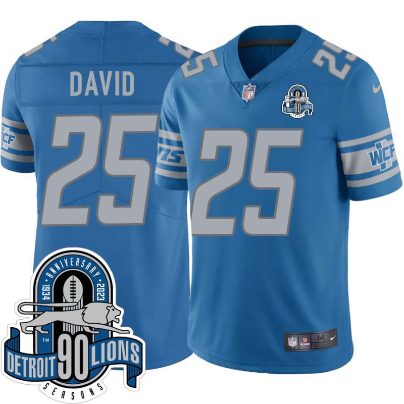 Lions #25 Jim David 1934-2023 90 Seasons Anniversary Patch Jersey -Blue