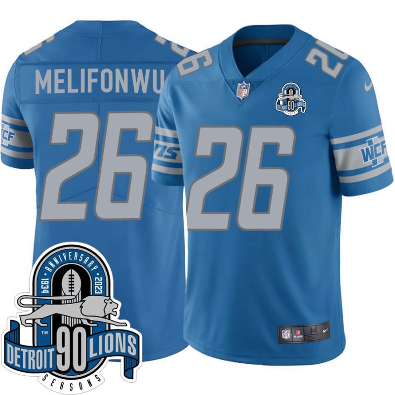 Lions #26 Ifeatu Melifonwu 1934-2023 90 Seasons Anniversary Patch Jersey -Blue