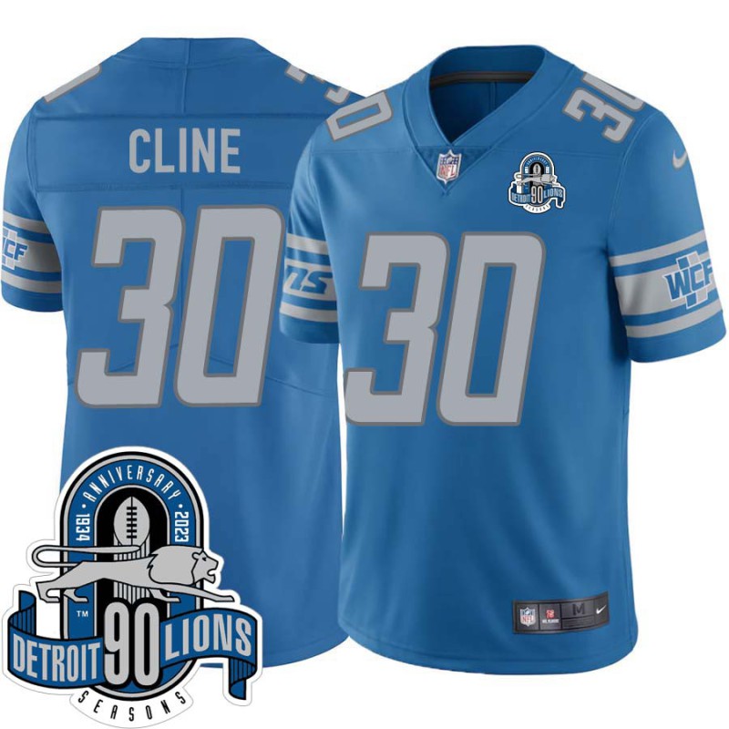 Lions #30 Ollie Cline 1934-2023 90 Seasons Anniversary Patch Jersey -Blue