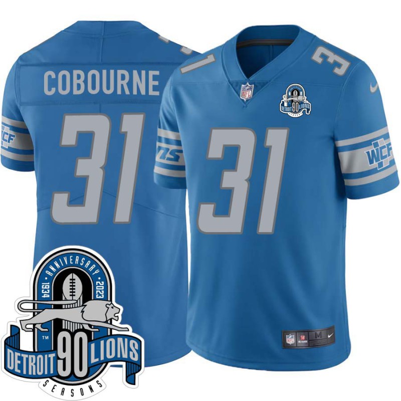 Lions #31 Avon Cobourne 1934-2023 90 Seasons Anniversary Patch Jersey -Blue