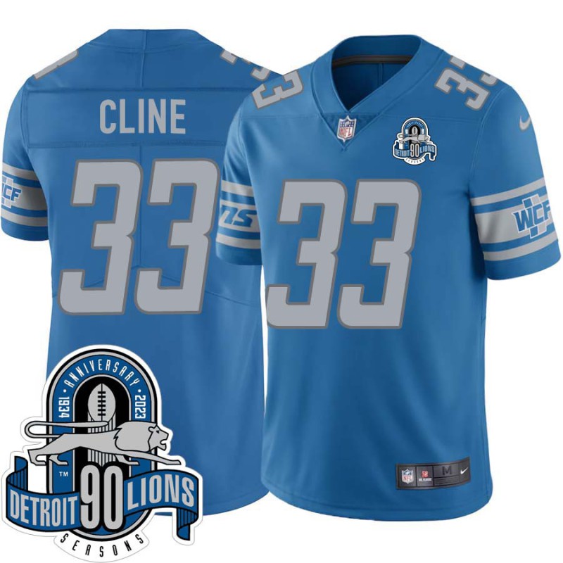 Lions #33 Ollie Cline 1934-2023 90 Seasons Anniversary Patch Jersey -Blue