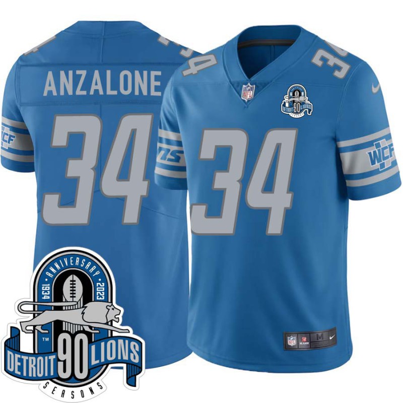 Lions #34 Alex Anzalone 1934-2023 90 Seasons Anniversary Patch Jersey -Blue