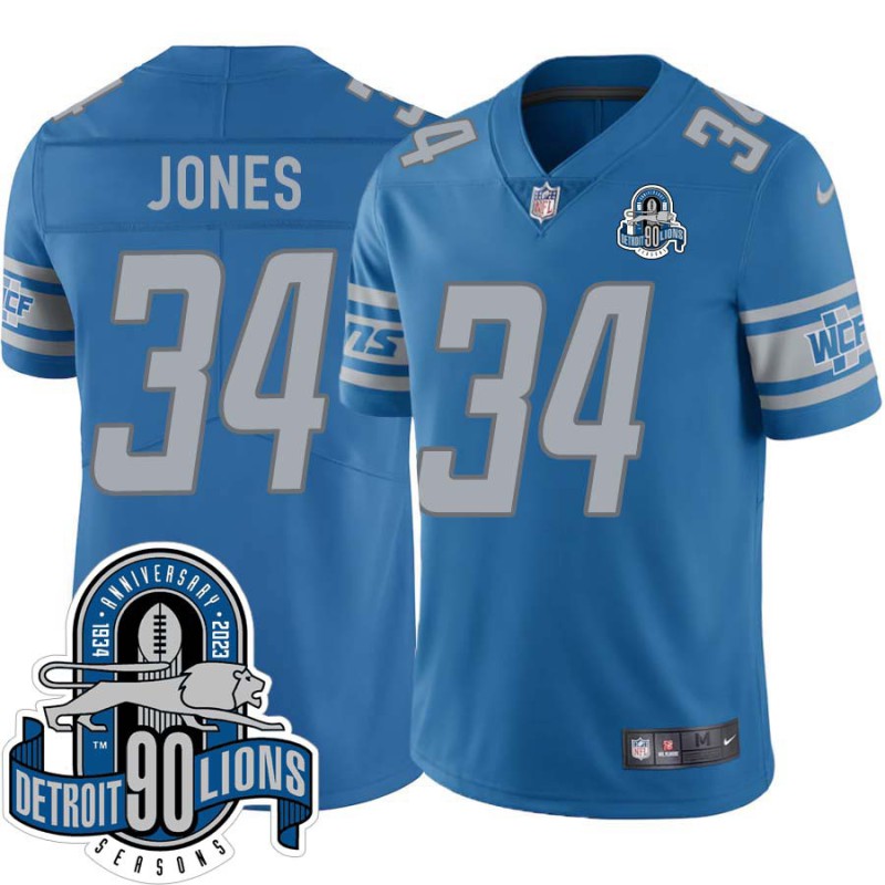 Lions #34 A.J. Jones 1934-2023 90 Seasons Anniversary Patch Jersey -Blue