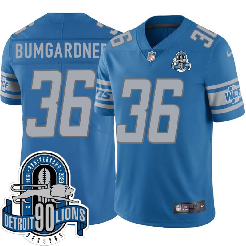 Lions #36 Max Bumgardner 1934-2023 90 Seasons Anniversary Patch Jersey -Blue