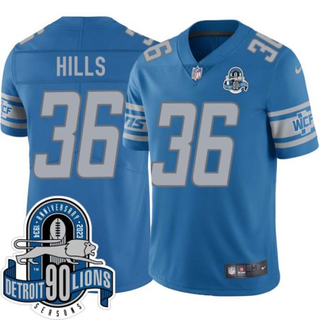 Lions #36 Wes Hills 1934-2023 90 Seasons Anniversary Patch Jersey -Blue