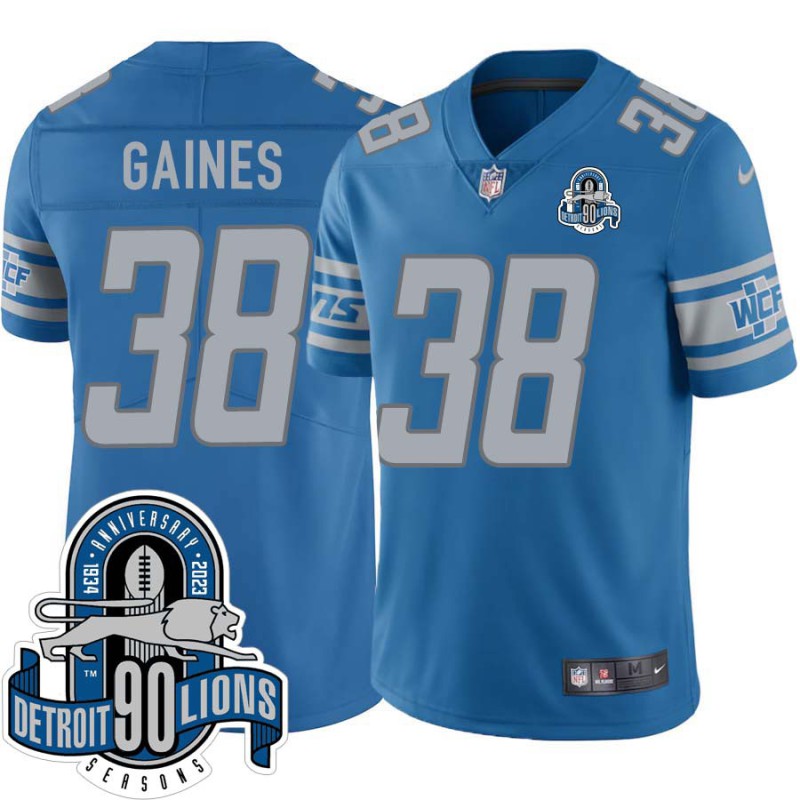 Lions #38 Lawrence Gaines 1934-2023 90 Seasons Anniversary Patch Jersey -Blue