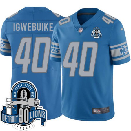 Lions #40 Godwin Igwebuike 1934-2023 90 Seasons Anniversary Patch Jersey -Blue