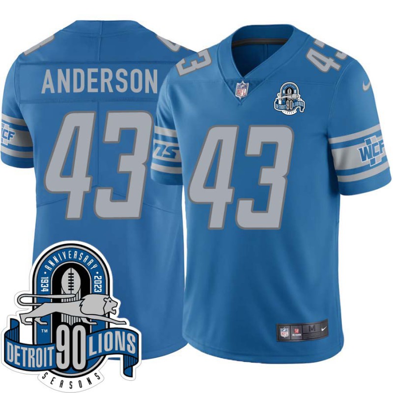 Lions #43 Gary Anderson 1934-2023 90 Seasons Anniversary Patch Jersey -Blue