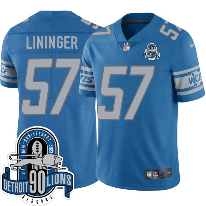 Lions #57 Jack Lininger 1934-2023 90 Seasons Anniversary Patch Jersey -Blue