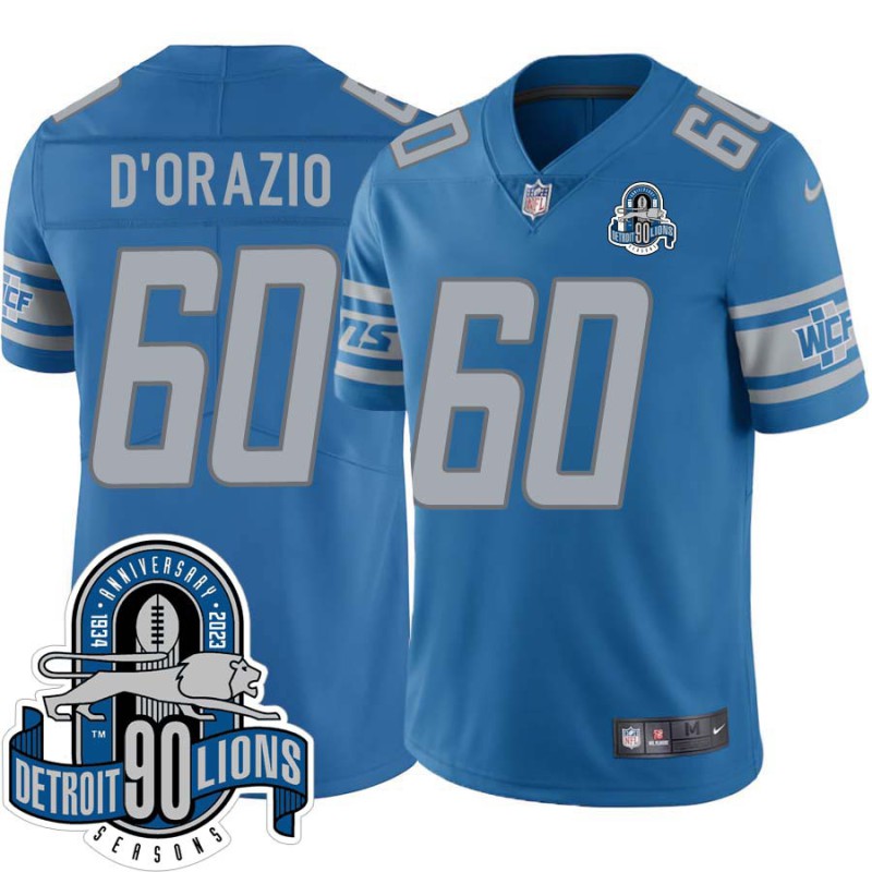 Lions #60 Joe D'Orazio 1934-2023 90 Seasons Anniversary Patch Jersey -Blue