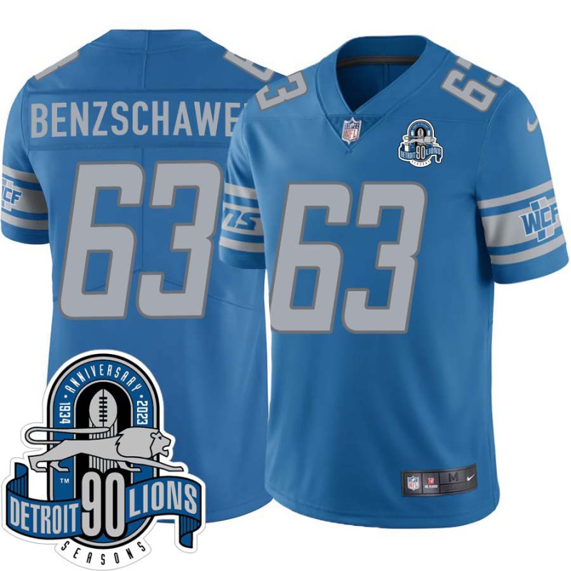 Lions #63 Beau Benzschawel 1934-2023 90 Seasons Anniversary Patch Jersey -Blue