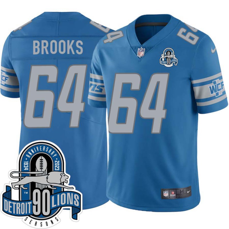 Lions #64 Bud Brooks 1934-2023 90 Seasons Anniversary Patch Jersey -Blue