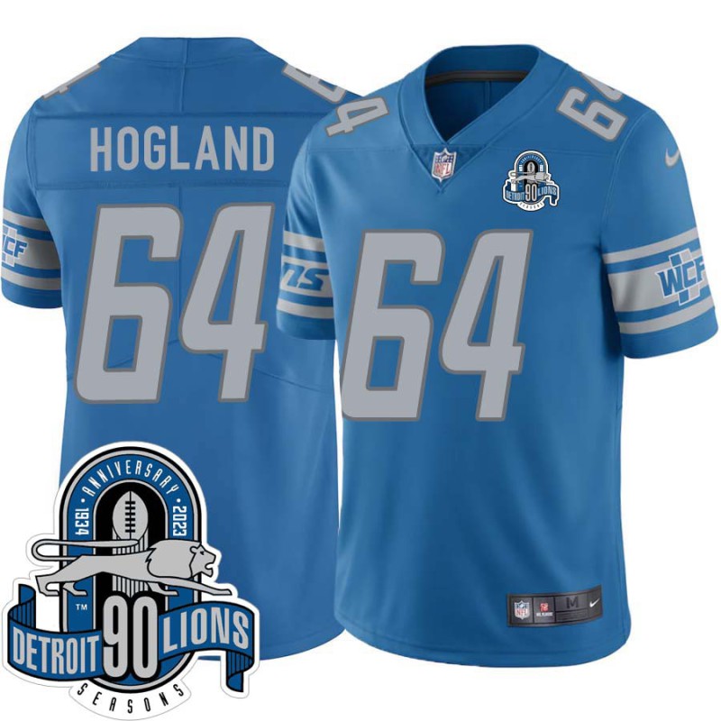 Lions #64 Doug Hogland 1934-2023 90 Seasons Anniversary Patch Jersey -Blue