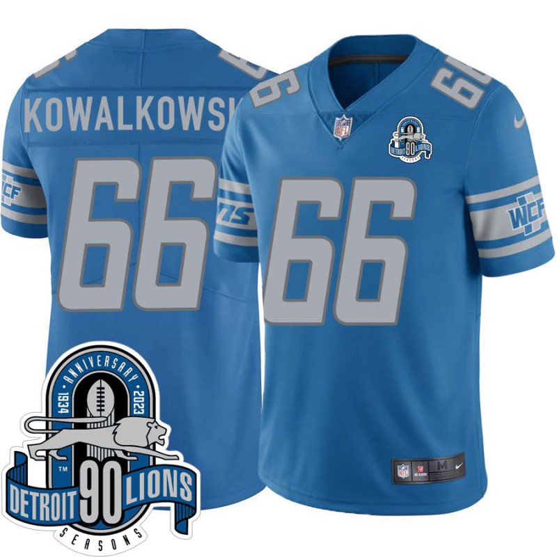 Lions #66 Bob Kowalkowski 1934-2023 90 Seasons Anniversary Patch Jersey -Blue