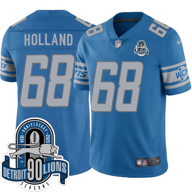 Lions #68 Vern Holland 1934-2023 90 Seasons Anniversary Patch Jersey -Blue