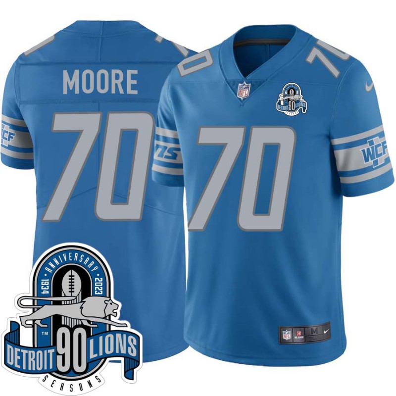 Lions #70 Denis Moore 1934-2023 90 Seasons Anniversary Patch Jersey -Blue