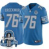 Lions #76 Lou Creekmur 1934-2023 90 Seasons Anniversary Patch Jersey -Blue