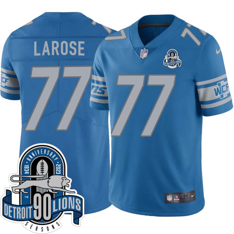 Lions #77 Dan LaRose 1934-2023 90 Seasons Anniversary Patch Jersey -Blue