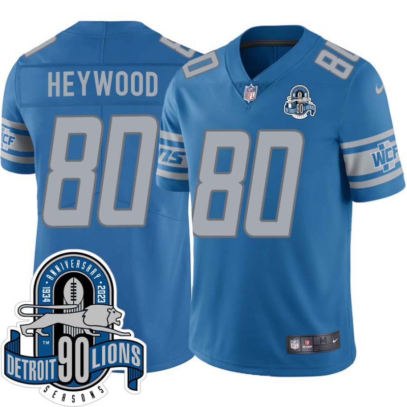 Lions #80 Ralph Heywood 1934-2023 90 Seasons Anniversary Patch Jersey -Blue