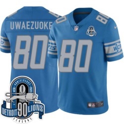 Lions #80 Iheanyi Uwaezuoke 1934-2023 90 Seasons Anniversary Patch Jersey -Blue