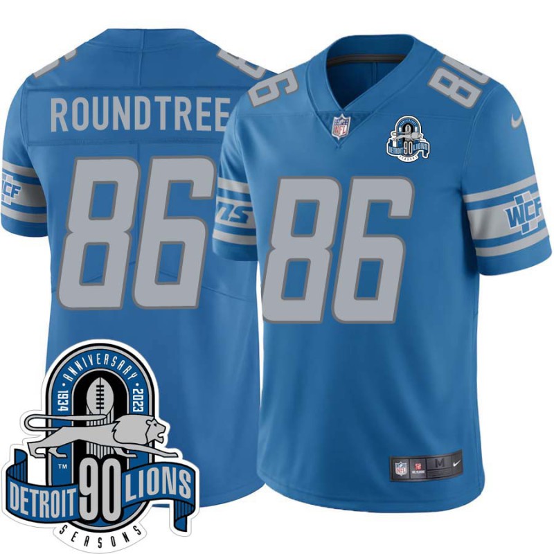 Lions #86 Ray Roundtree 1934-2023 90 Seasons Anniversary Patch Jersey -Blue