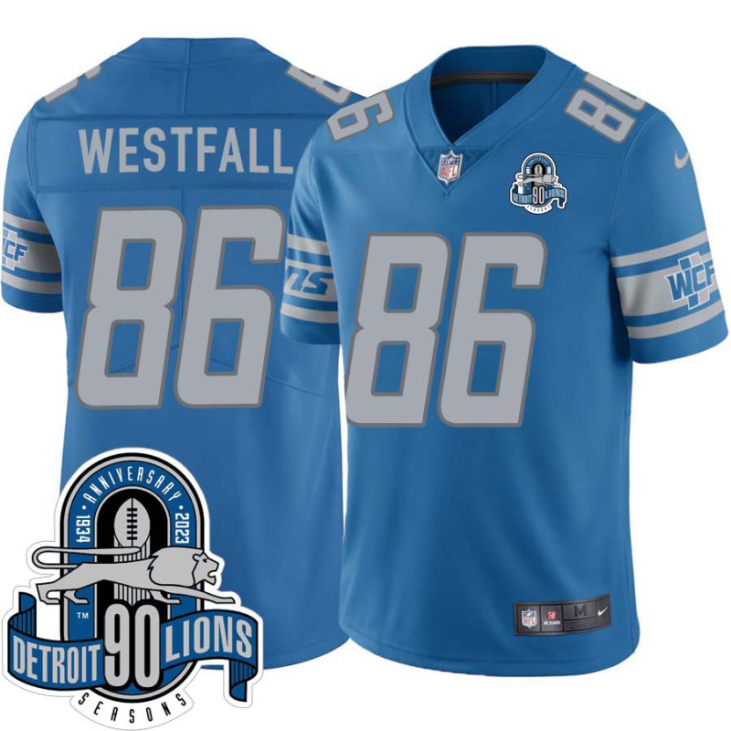 Lions #86 Bob Westfall 1934-2023 90 Seasons Anniversary Patch Jersey -Blue