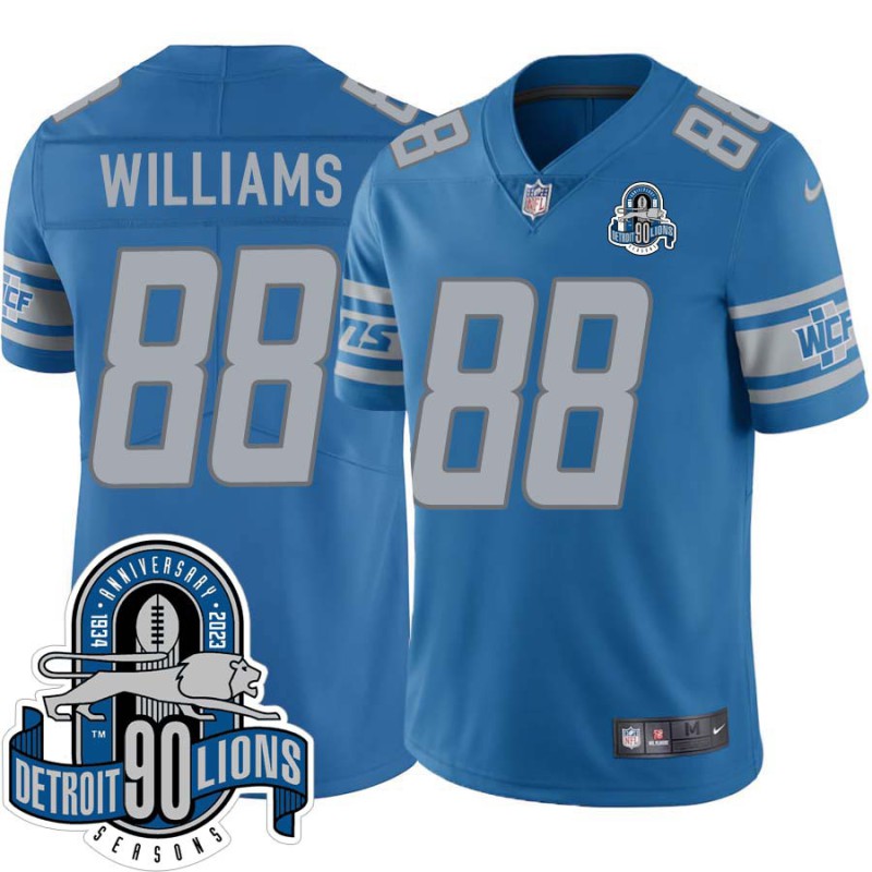 Lions #88 Mike Williams 1934-2023 90 Seasons Anniversary Patch Jersey -Blue