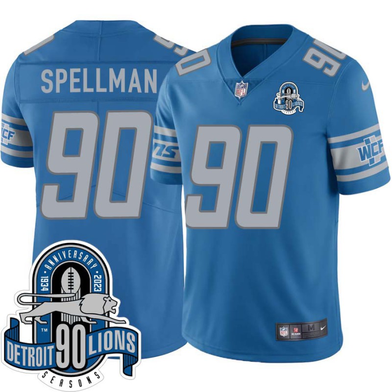 Lions #90 Alonzo Spellman 1934-2023 90 Seasons Anniversary Patch Jersey -Blue