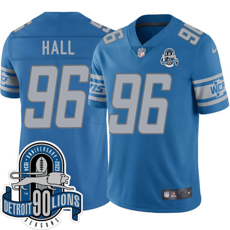 Lions #96 James Hall 1934-2023 90 Seasons Anniversary Patch Jersey -Blue