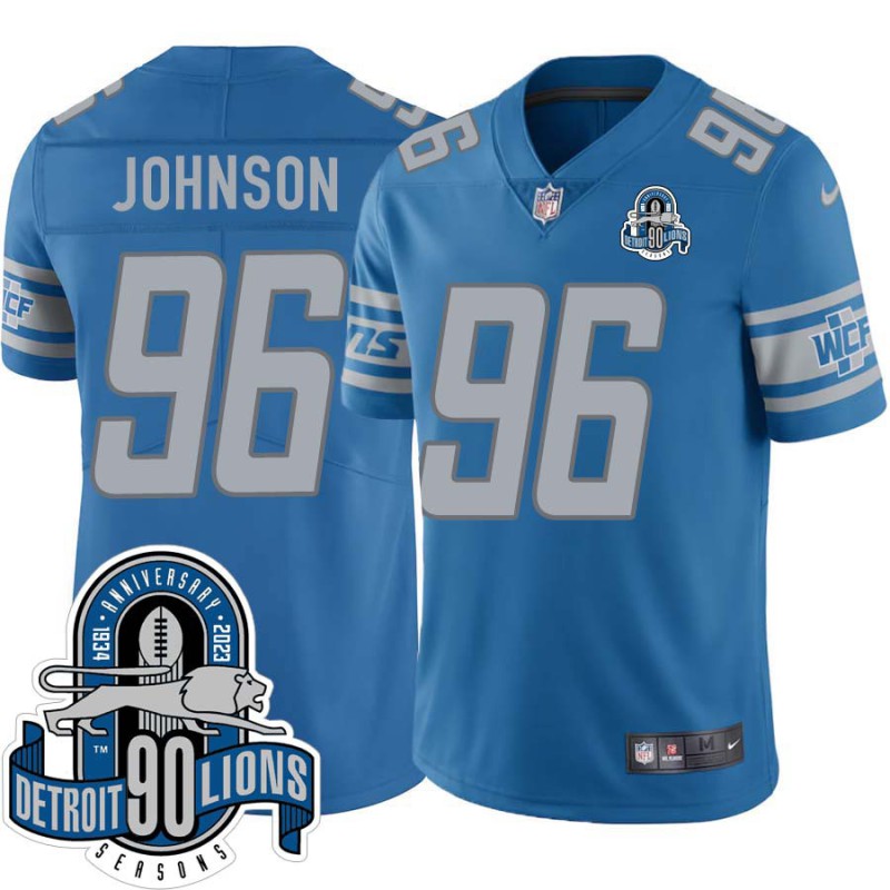 Lions #96 George Johnson 1934-2023 90 Seasons Anniversary Patch Jersey -Blue