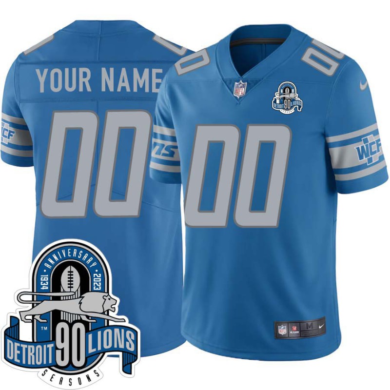 Lions #00 Custom 1934-2023 90 Seasons Anniversary Patch Jersey -Blue