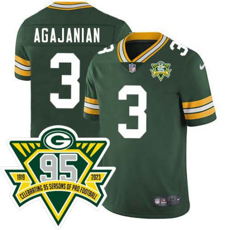 Packers #3 Ben Agajanian 1919-2023 95 Year ANNI Patch Jersey -Green