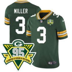 Packers #3 Paul Miller 1919-2023 95 Year ANNI Patch Jersey -Green