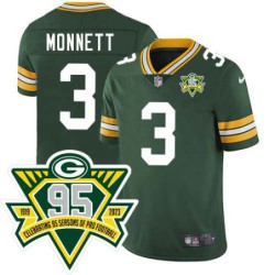 Packers #3 Bob Monnett 1919-2023 95 Year ANNI Patch Jersey -Green