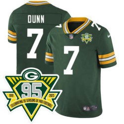 Packers #7 Red Dunn 1919-2023 95 Year ANNI Patch Jersey -Green