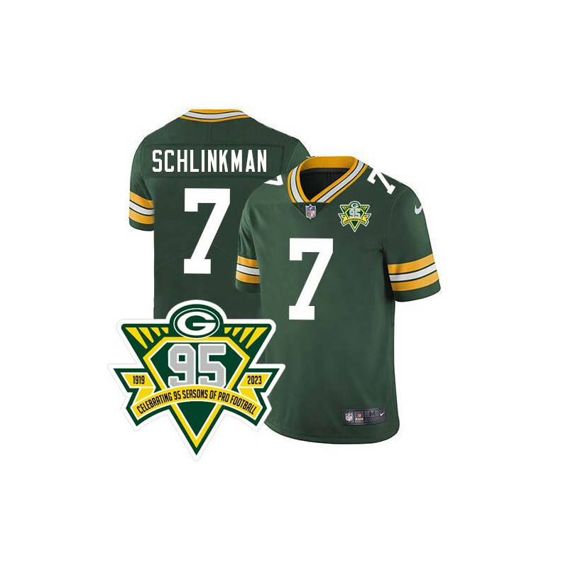 Packers #7 Walt Schlinkman 1919-2023 95 Year ANNI Patch Jersey -Green