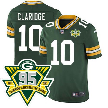 Packers #10 Dennis Claridge 1919-2023 95 Year ANNI Patch Jersey -Green