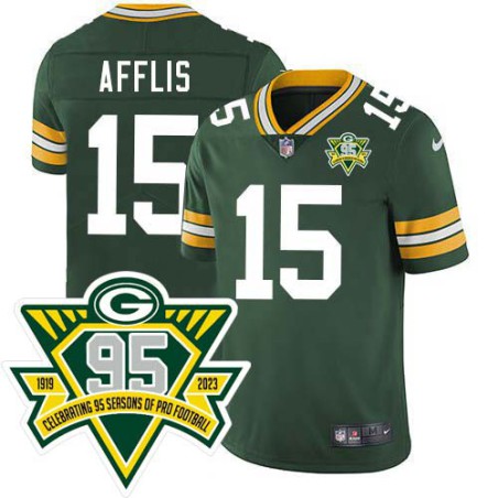 Packers #15 Dick Afflis 1919-2023 95 Year ANNI Patch Jersey -Green