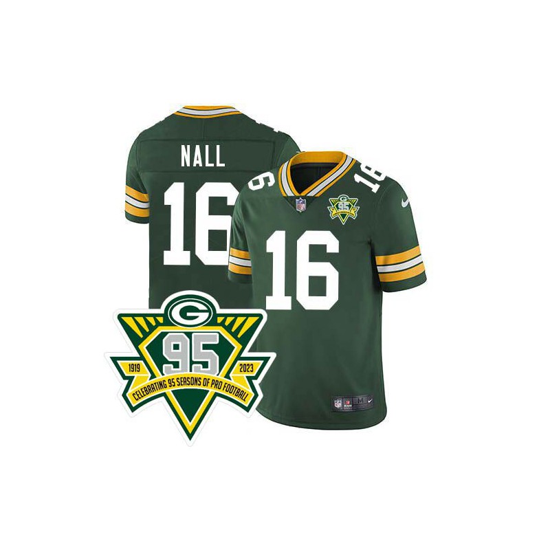 Packers #16 Craig Nall 1919-2023 95 Year ANNI Patch Jersey -Green