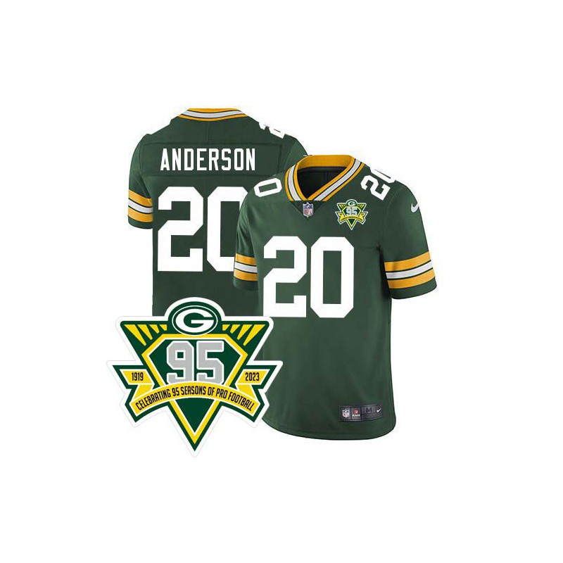 Packers #20 Marques Anderson 1919-2023 95 Year ANNI Patch Jersey -Green