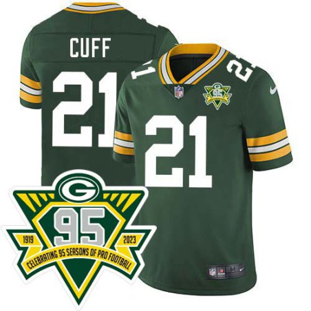 Packers #21 Ward Cuff 1919-2023 95 Year ANNI Patch Jersey -Green