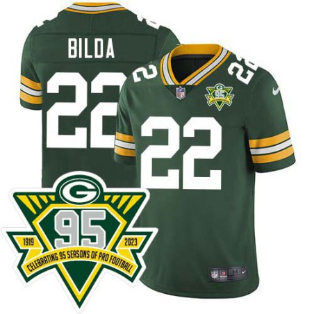 Packers #22 Dick Bilda 1919-2023 95 Year ANNI Patch Jersey -Green